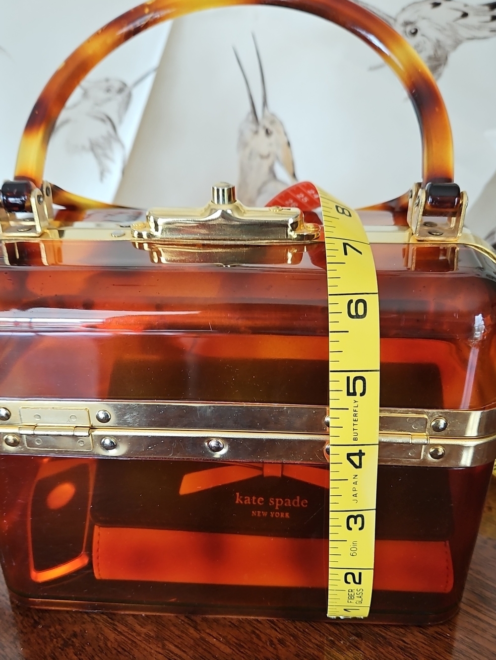Vintage 1970s French Tortoiseshell Lucite Trunk Purse Amber/Brown - Gold Trim - Picture 15 of 16